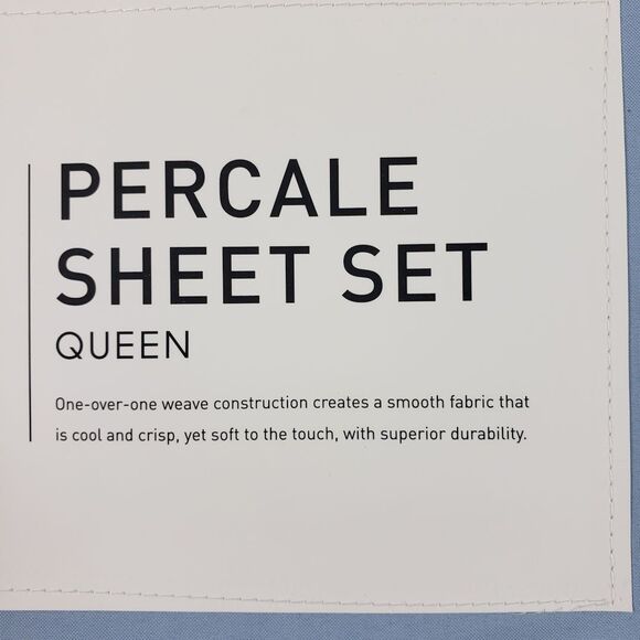 AQ Textiles Percale Sheet Set Queen Solid Blue 4 pc 220 Thread Count - Picture 5 of 9